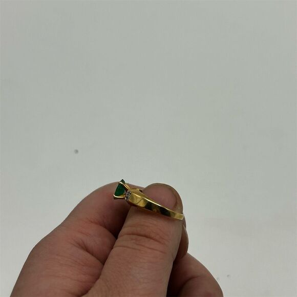 14K Yellow Gold Oval Natural Emerald & Diamond Cocktail Ring One Size - Picture 5 of 6